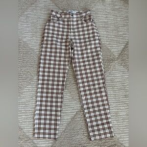 Hollister Cream & Brown Plaid High Rise Pants